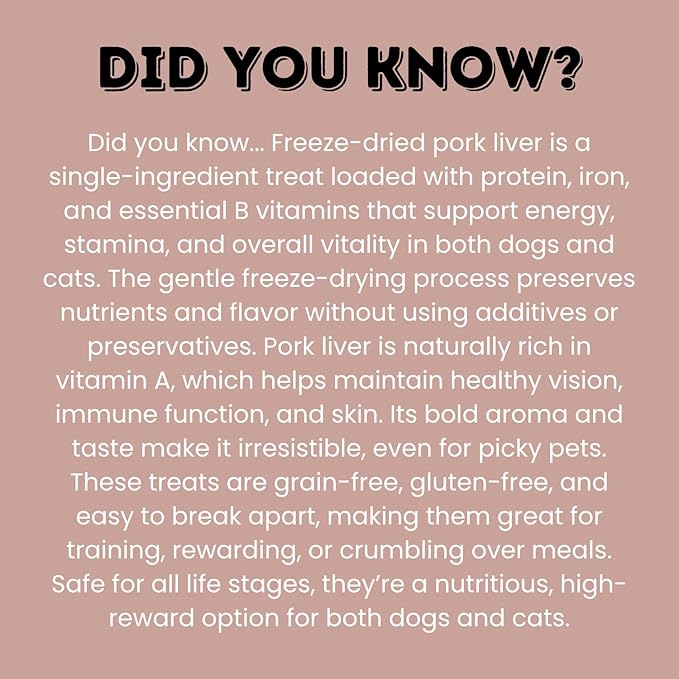 hotspot pets Freeze Dried Pork Liver Treats for Cats & Dogs - Made in USA (1 Pound Value Bag) Single Ingredient, High Protein, All Natural, Grain-Free - Perfect for Training, Topper or Snack-Mewly Pet