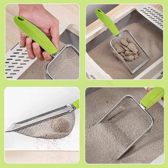 3PCS Stainless Steel Cat Litter Scoop,Litter Cleaner Corner Scoop Sand Sifter,Easy to Clean Cat Little Box, Sifting Litter Scoop Shovel for Reptile Terrarium Sand Waste-Mewly Pet