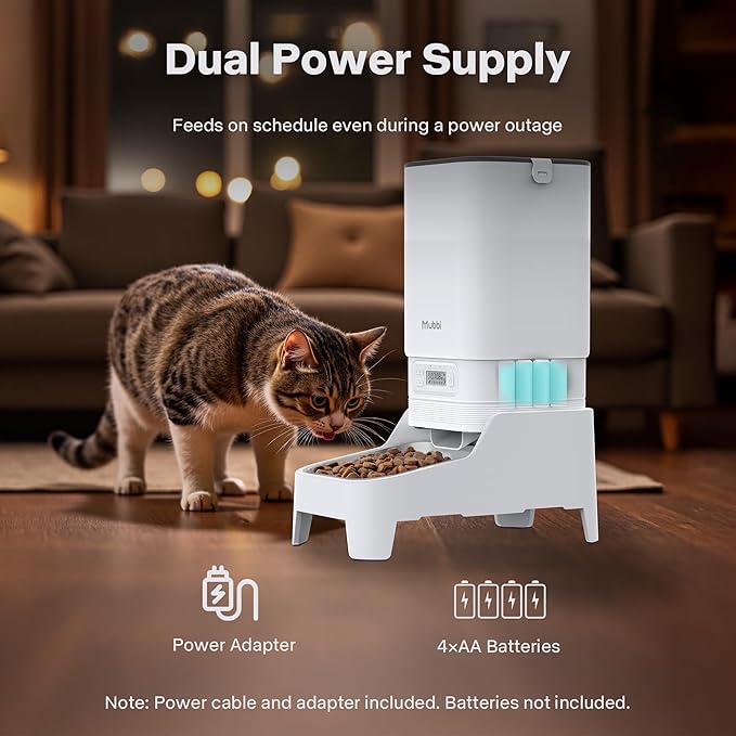 Automatic Cat Feeders, 7L/29 Cups Automatic Dog Feeder, Cat Food Dispenser, No-Jam Rotor, Up to 6 Meals for 2-15 mm Dry Food, with Elevated Stand, Stainless Steel Bowl-Mewly Pet
