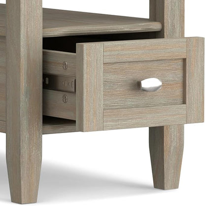 SIMPLIHOME Warm Shaker SOLID WOOD 14 inch Wide Rectangle Transitional Narrow Side Table in Distressed Grey for the Living Room and Bedroom