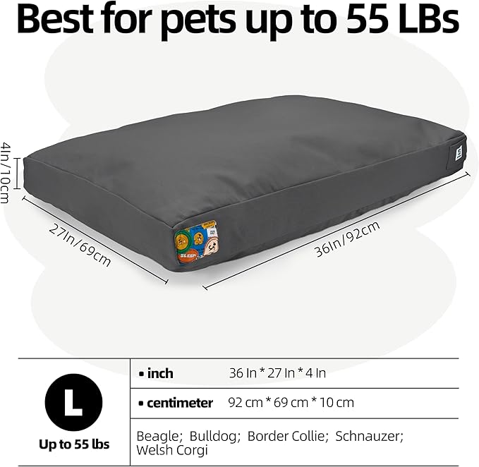 Sytopia 36-Inch Canvas Outdoor Dog Bed, Waterproof & Washable with Removable Cover, Ideal for Medium & Large Dogs, Chew-Proof Great for Indoor, Outdoor, Crate, or Patio Use (Dark Grey)-Mewly Pet