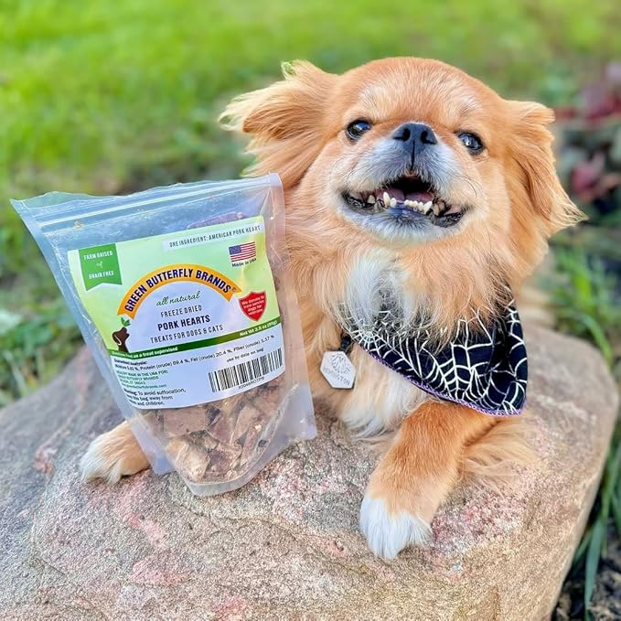 Freeze Dried Pork Heart Dog Treats Made in USA. All Natural Freeze-Dried Raw Snacks for Dogs and Cats. Single Ingredient. High Protein, Heart Health, Irresistible Training Treat-Mewly Pet