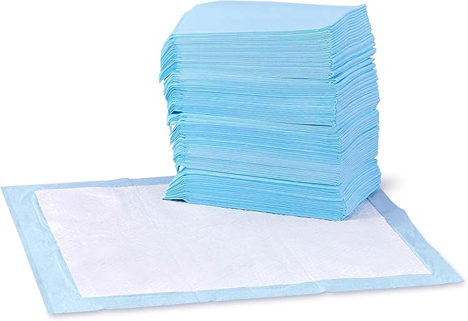 Amazon Basics Dog and Puppy Pee Pads, 5-Layer Leak-Proof Super Absorbent, Quick-Dry Surface, Potty Training, Regular (22x22"), 100 Count, Blue & White-Mewly Pet