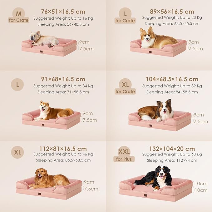EHEYCIGA Orthopedic Dog Beds for Extra Large Dogs, Waterproof Memory Foam XL Pet Bed with Sides, Non-Slip Bottom and Egg-Crate Foam Big Dog Couch Bed with Washable Removable Cover, Dusty Pink-Mewly Pet