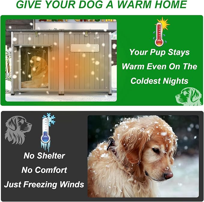 Dog House Outdoor Weatherproof & Wooden Dog Kennel with Chew-Proof Iron Frame，Removable Floor, Adjustable Vent Window, Easy Assembly for Large and Extra-Large Dogs 55.1" D x 33.1" W x 34.8" H-Mewly Pet