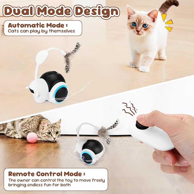 SlowTon Cat Interactive Toy for Indoor Cats - Remote Control Automatic Smart Moving Cats Toys with 2 Modes, Rechargeable Kitten Feather Toys for All Breeds of Bored Cat(Black)-Mewly Pet