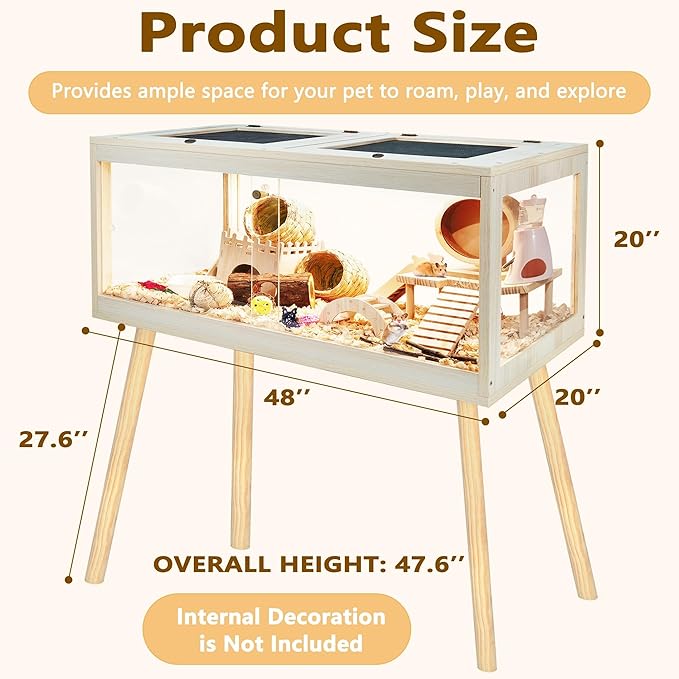 Prolee Hamster Cage Chewproof, Mice and Rat Habitat with Transparent Sides, Hamster Cage with Openable Mesh Top, Solid Built with Lock Design and Leg Stand, 48" inch-Mewly Pet