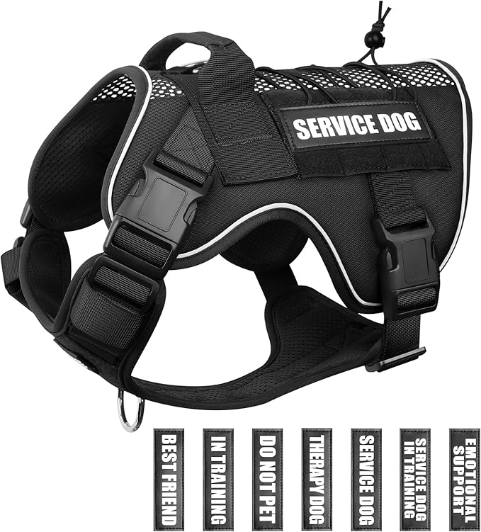 WINSEE Service Dog in Training Mesh Harness with 10 Pet Patches, Soft Air Mesh Breathable Tactical Dog Molle Vest, Reflective Military Pet Vest for Walking Hiking for Large Dogs-Mewly Pet