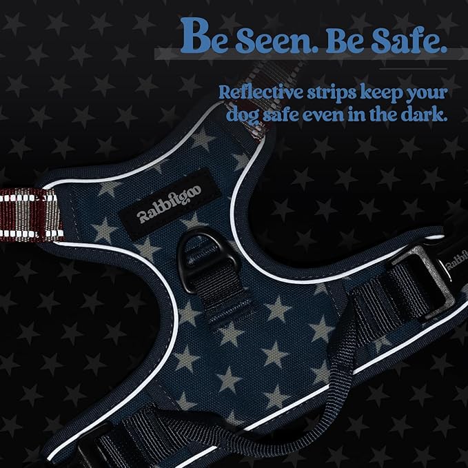 rabbitgoo Dog Harness No Pull with 2 Leash Clips, Adjustable Soft Padded, Reflective Oxford No Choke Pet Vest with Easy Control Handle for Large Dogs, Blue Star, L-Mewly Pet