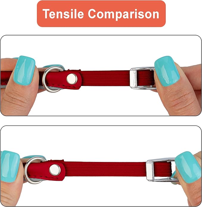 OOPSDOGGY Rolled Leather Cat Collar with Bell, Reflective Kitten Collars with Buckle Include Safety Elastic Strap - Adjustable Small Pet Collars for Boy Girl Cats (Red)-Mewly Pet