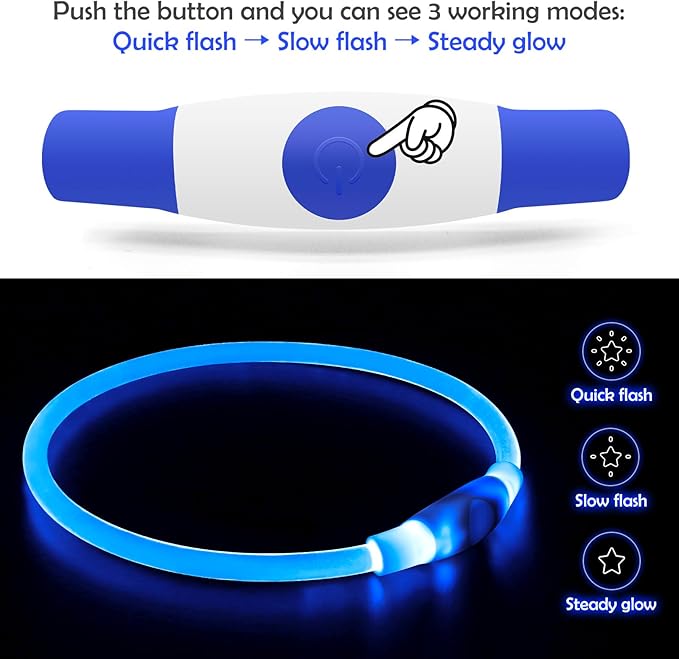 Light up Dog Collar, BSEEN USB Rechargeable Flash Dog Necklace Light, Pet Safety Collar Makes Your Beloved Dogs Be Seen at Night for Small Medium Large Dogs(Blue)-Mewly Pet