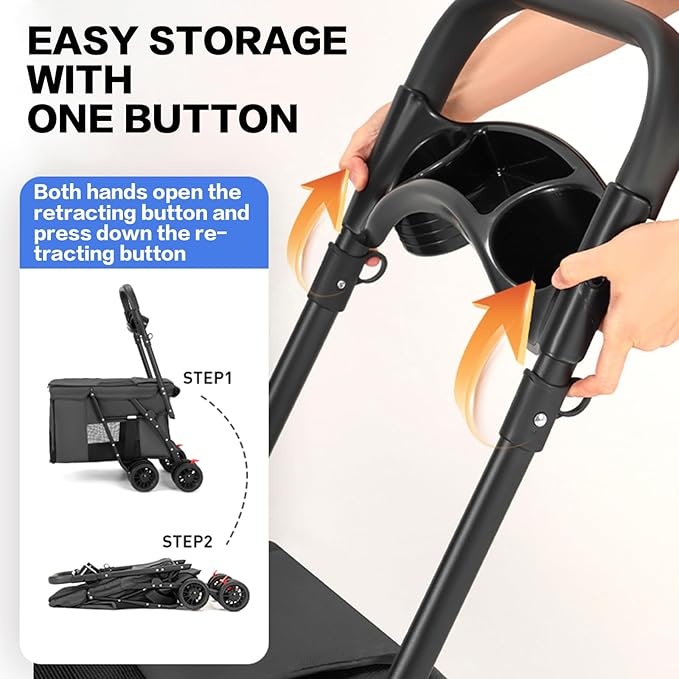 Pet Stroller Cat Dog Stroller Travel Folding Pet Carriers（Black）-Mewly Pet