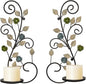 Wall Sconces Candle Holder Set of 2, Antique White Leaf and Multi-Color Flower Branch Wall Mount Hanging Metal Wall Candle Holder Candle Sconce for Living Room Dining Room