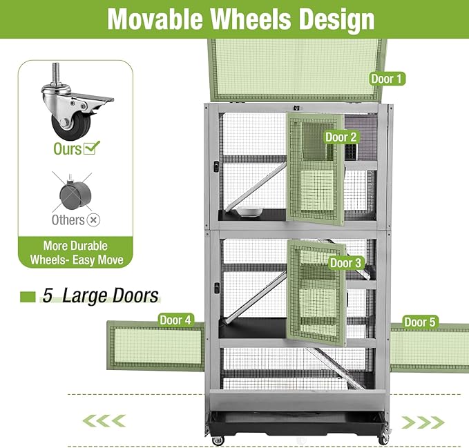 GUTINNEEN Ferret Cage Anti-Chewing Guinea Pig cage with Wheels Chinchilla Cage Metal Frame Small Animal Cage,Lizard,Squirrel Chameleon,Gerbils 5 Levels-Mewly Pet