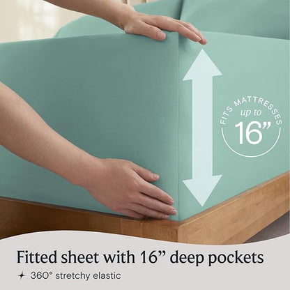 LuxClub 4 PC King Sheet Set, Breathable Luxury Bed Sheets, Deep Pockets Wrinkle Free Cooling Sheets Machine Washable Hotel Bedding Silky Soft - Light Teal King