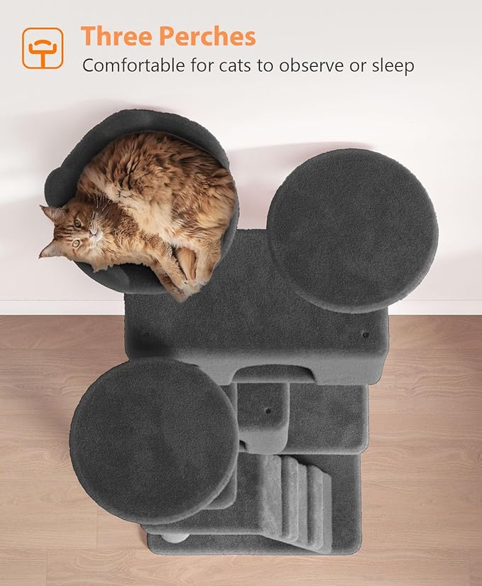 54" Cat Tree Tower for Indoor Cats Large Adult,Cute/Tall Modern Cat Tree for Big Cats 20 lbs, Plush Multi-Level Cat Condo with Scratching Posts,Hammock, Dangling Ball (Smoky Gray, 54 inch)-Mewly Pet