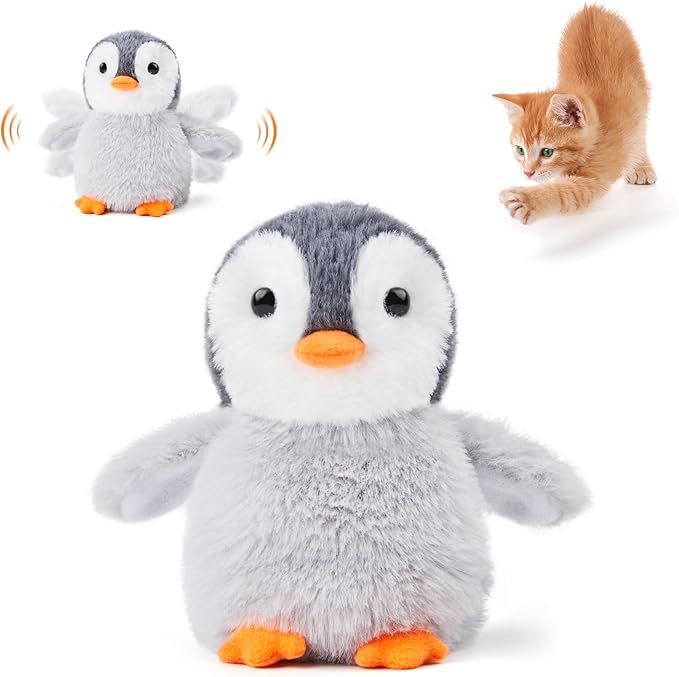 Potaroma Flapping Cat Toys Emperor Penguin, Rechargeable, Lifelike Bird Chirp, Catnip Kicker Toys, Touch Activated Kitten Toy, Interactive Cat Exercise Toys, 4.0 Inches-Mewly Pet