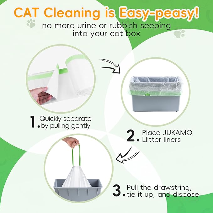 60 Pack Cat Litter Box Liners for Meo Want SC01, MW-SC02, MW-LR01,1.5 Mil Thick Drawstring Heavy Duty Leak-proof Disposable Smart Self-Cleaning Litter Box Robot Waste Drawer Trash Bags 18" x 12.6"-Mewly Pet