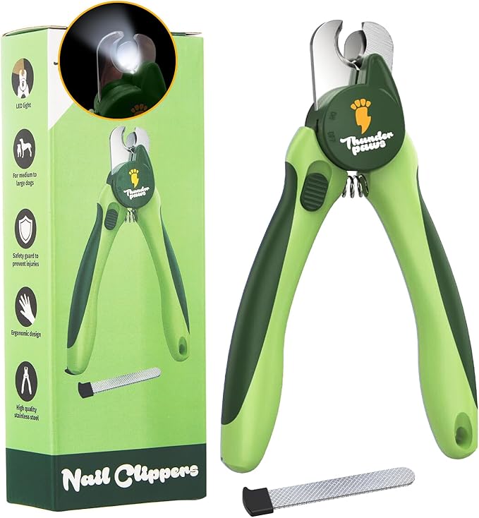 Professional-Grade Nail Clippers for Dogs Nail Trimmer with Safety Guard and Nail File - Nail Clippers for Large Dogs - Dog Nail Clipper Toenail Clippers (Green, Medium-Large (LED))-Mewly Pet
