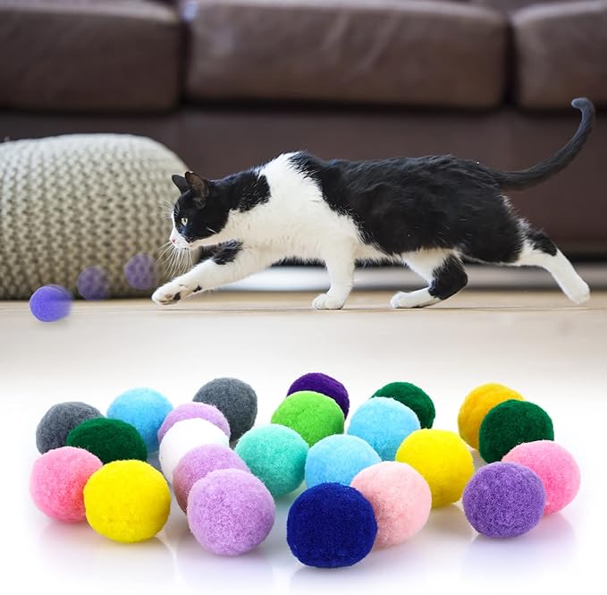 Molain Large Cat Toy Balls, Soft Cat Balls 1Inch Kitten Pom poms Ball Cat Play Toy (50 Pcs)-Mewly Pet