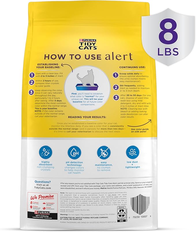 Purina Tidy Cats Tidy Care Alert Cat Health Monitoring Non Clumping Cat Litter with Silica Crystals - 8 lb. Bag-Mewly Pet