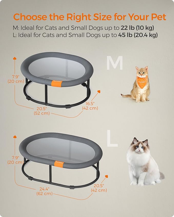 Feandrea Pet Bed, Cat Hammock, Elevated Cat Bed for Multiple Cats, with Removable Washable Mesh, for Pets up to 28 lb, Oval, Gray UPCB002G01-Mewly Pet