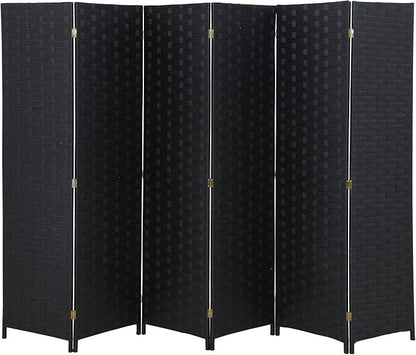 FDW Room Divider 6 Panels Wood Mesh Hand-Woven Design Indoor Folding Portable Partition Screen, Coal Black