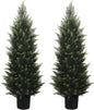 4FT Artificial Cedar Topiary Tree Lifelike Faux Cedar Pines Christmas Trees UV Rated Faux Shrubs Everygreen Plants for Front Porch Outdoor Decor Set of 2