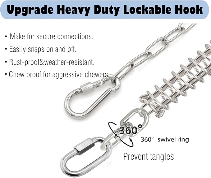 25ft Heavy Duty Chew Proof Dog Tie Out Chain Leash with Shock Absorbing Spring&Lockable Hooks-Up to 200Lbs,Use for Yard,Garden,Camping or Travel-Mewly Pet