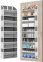1 Pack Over The Door Storage Organizer with 5 Pockets 10 Mesh Side Pockets, 44 lbs Weight Capacity Door Hanging Organizers and Storage for Bedroom,Bathroom,Nursery,Pantry,Dorm(Light Gray)