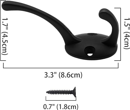 IBosins 12 Pack Black Coat Hooks Wall Mounted with 24 Screws Retro Double Hooks Utility Black Hooks for Coat, Scarf, Bag, Towel, Key, Cap, Cup, Hat