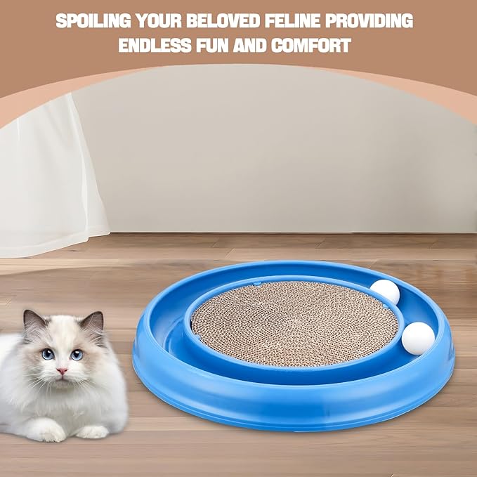 Cat Scratching Board with Balls for Cats Grinding Claw, Round Cat Scratcher Interactive Toy, Cat Ball Track Scratcher Pad for Cats Exercise Play(Grey)-Mewly Pet