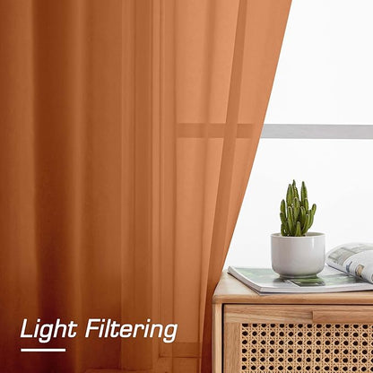 OWENIE Sheer Curtains 54 inches Long for Living Room Bedroom, Rod Pocket Light Filtering Voile Sheers Panels Drapes Small Window Treatments 2 Panels, 42" W x 54" L, Orange