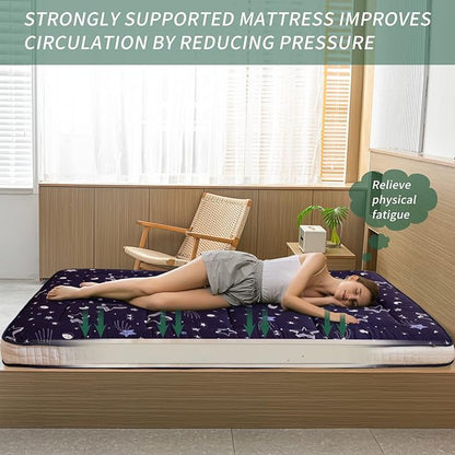 MAXYOYO Futon Mattress, Navy Star Japanese Floor Mattress Portable Quilted Bed Mattress, Extra Thick Folding Sleeping Pad Breathable Floor Lounger Guest Bed for Camping Couch, Full