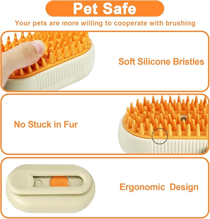 Nepfaivy Pet Steam Brush for Cat - Cat Steam Brushes for Indoor Cats Shedding, Rechargeable Steaming Brush for Dogs, Dog Mist Water Steamer, Pet Spray Hair Removal Comb for Massage Grooming-Mewly Pet