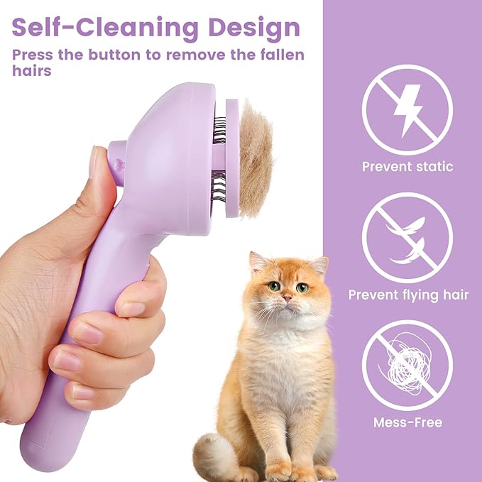 3 in 1 Cat Steam Brush, Pet Spray Hair Removal Comb for Shedding & Grooming, Water Brush for Cats Dogs Small Animals Long Short Haired with One-Click Release Button(Purple)-Mewly Pet