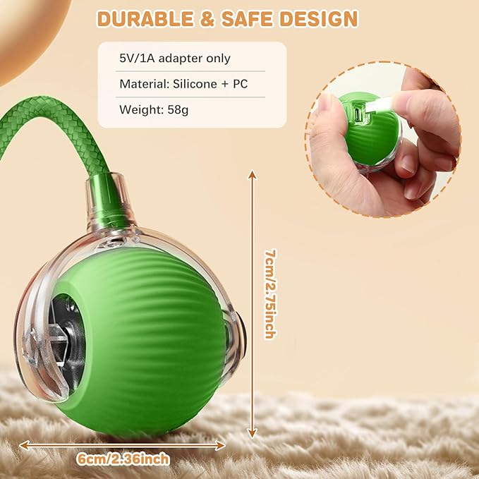 Interactive Cat Toys for Indoor Cats, Rechargeable 360° Automatic Moving Cat Toy for Bored Indoor Adult Cats, 2025 Upgraded Chase Motion Activated Kitten Toys - Green-Mewly Pet