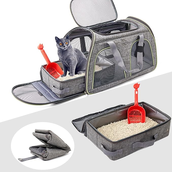 Cat Travel Litter Box, Portable Collapsible Litter Box with Lid, Small Pet Litter Box Leak Proof Litter Carrier for Cat (Rectangular)-Mewly Pet