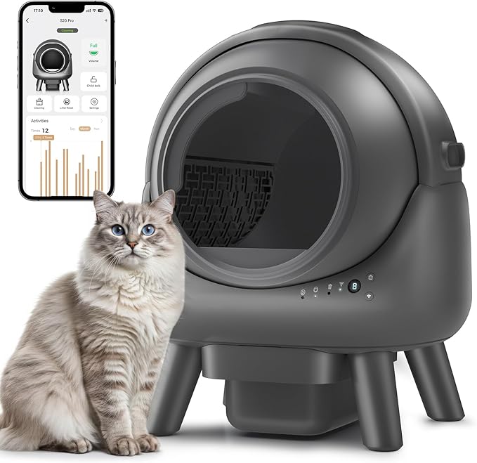Self Cleaning Litter Box,Automatic Cat Litter Box for Multiple Cats,Robot with APP Control,Smart Dual Safety Protection,Odor-Free Waste Disposal Includes Trash Bags,Grey S20-Mewly Pet