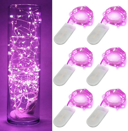 OakHaomie 6 Pack 10ft(3m) LED Starry String Lights 30 Micro LEDs on Silvery Copper Wire,2pcs CR2032 Batteries Required and Included,for DIY Wedding Christmas Centerpiece Table Decorations (Pink)