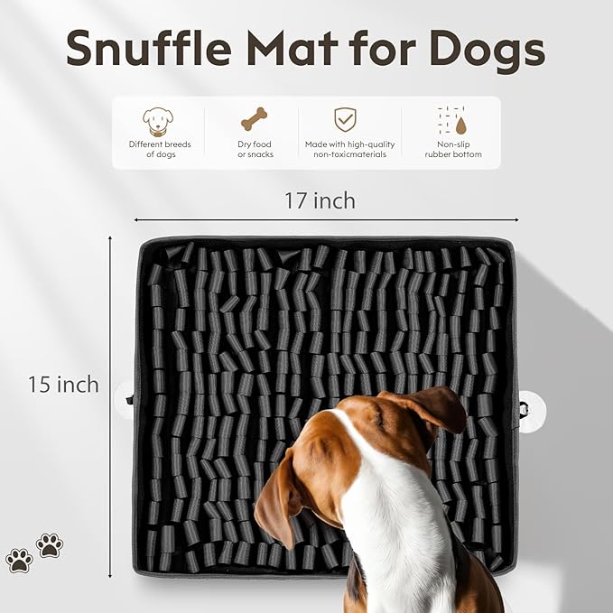 Snuffle Mat for Dogs, Dog Puzzle Mat, Interactive Dog Toys for Enrichment,Sniff Mats with Non-Slip Backing,Suitable for Breeds and Sizes of Dogs (Black, 17" X 15")-Mewly Pet