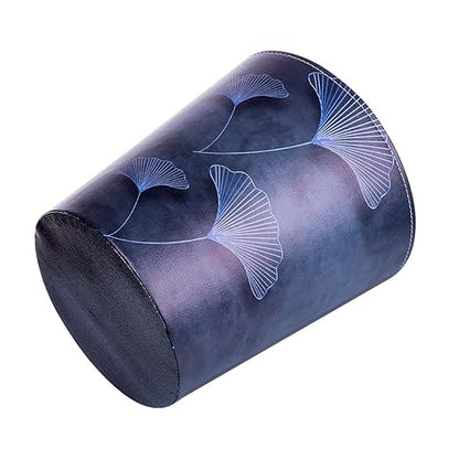 10L/2.64 Gallon Trash Can, Decorative Waste Basket, PU Leather Waste Paper Basket, Waterproof Garbage Can for Bathroom, Bedroom, Office, Kitchen and Living Room - Blue Lines Leaves
