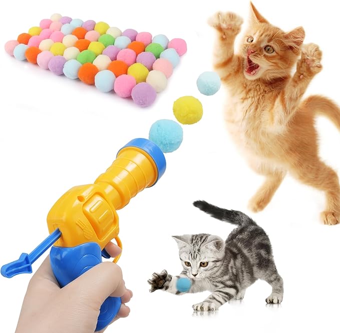 Mewlmart Interactive Cat Toys Cat Ball Launchers Enrichment Toys Pom Pom Balls50 Balls 1.2IN-Mewly Pet