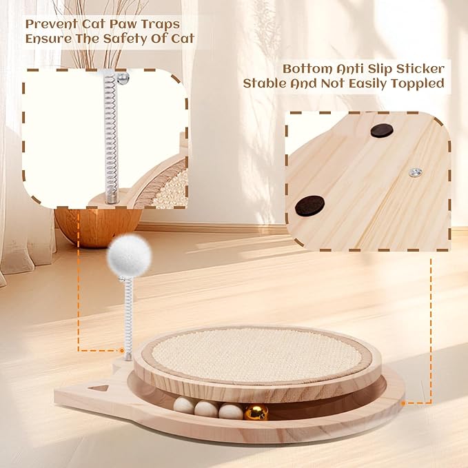 Natural Sisal Cat Scratcher, Round Cat Toys for Indoor Cats Interactive Toys with Ball Track Spring Ball, Kitten Toys for Chasing Hunting Mental Physical Exercise Puzzle-Mewly Pet
