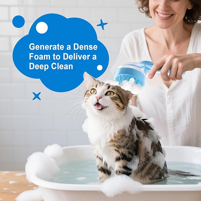 Dog Bath Brush, Silicone Pet Bath Brush with Soap Dispenser,Deep Cleansing & Gentle Massage for Dogs & Cats, Suitable for Long & Short Hair, Easy Grip, Bathing & Grooming(Green)-Mewly Pet