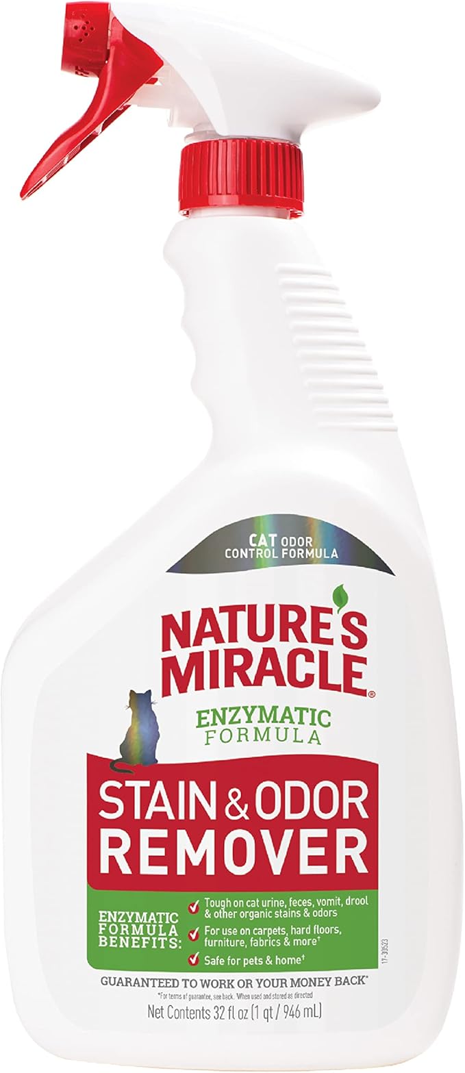 Nature's Miracle Stain and Odor Remover, Spot Stain and Pet Odor Eliminator, Enzymatic Formula, 32 Ounce Spray-Mewly Pet