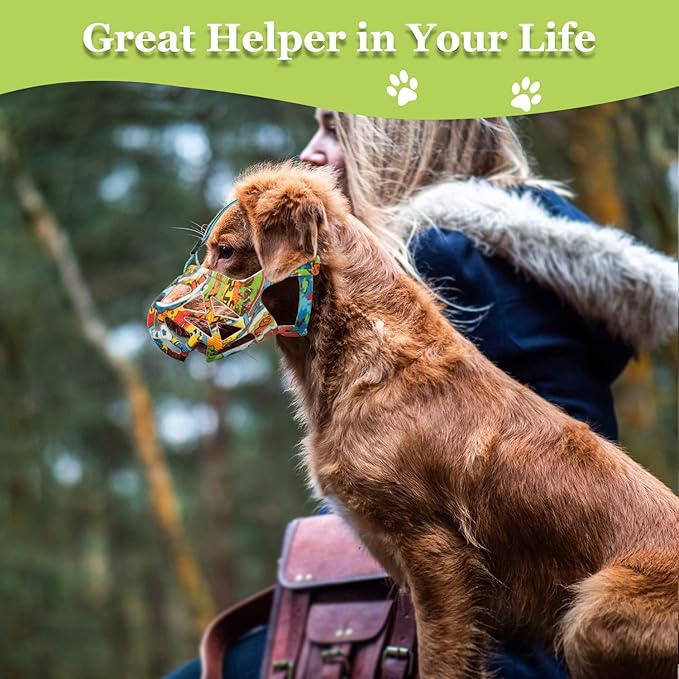 Mayrezon Dog Muzzle, Printed Basket Muzzle for Small Medium Large Dogs Dachshund, Beagle, German Shepherd, Breathable Pet Muzzles to Prevent Biting Chewing Scavenging, Allows Panting and Drinking-Mewly Pet