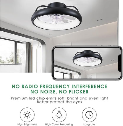 Ceiling Fans,Flush Mount Ceiling Fans with Lights and Remote Control, Low Profile Ceiling Fan with Light and Remote, Modern Ceiling Fan, Reversible, Dimmable, Noiseless(Black)