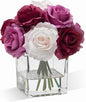 WELL KNOWN Rose Artificial Flowers in Vase with Faux Water, Silk Rose Table Centerpieces for Home Coffee Table Decor, Fake Roses Flower Arrangements for Office Hotel Lavatory Decor (Purple & White)