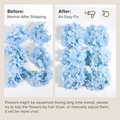 Auihiay 64pcs Silk Hydrangea Artificial Flowers, Artificial Hydrangea Flowers with Stems, Full Hydrangea Flowers for Wedding Centerpieces, Home, Garden, Party Decoration (Blue)